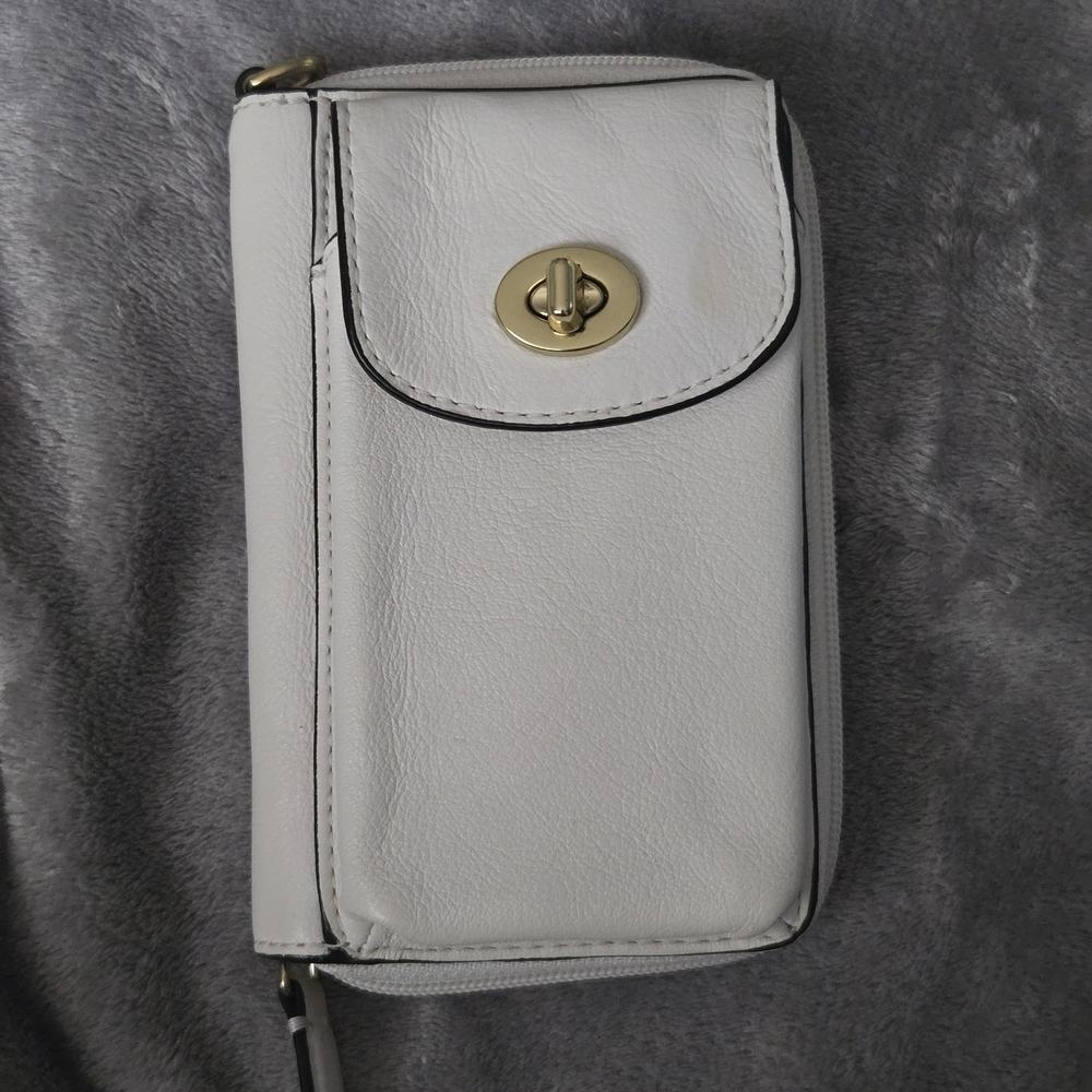 Coach Cream Leather Wallet with Gold Turnlock Closure Accent